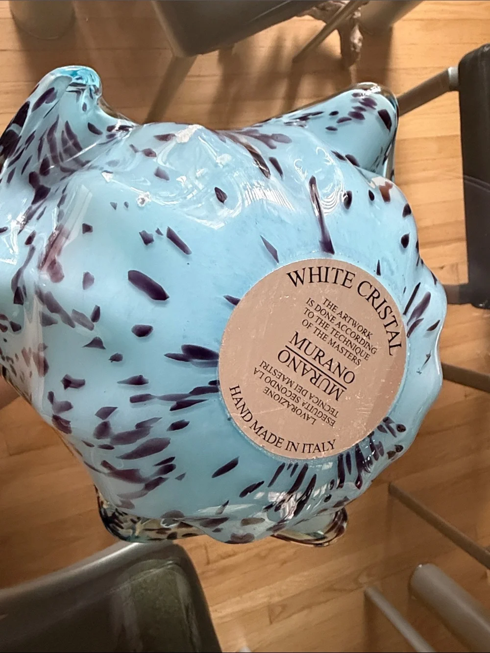 Murano Light Blue and Purple Speckled Handblown Glass Vase